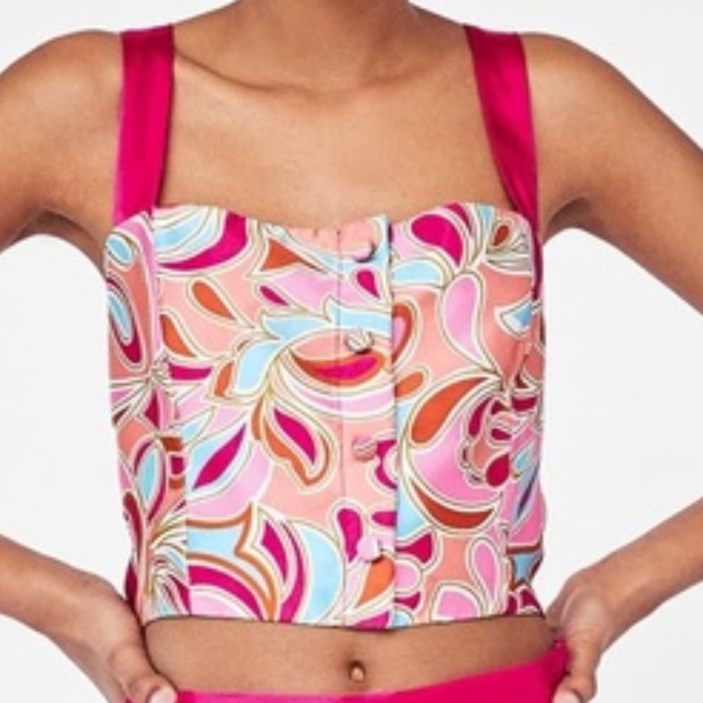 NWT Zara Pink Paisley Print Tank/Crop Top